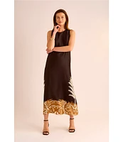 Vince Camuto Printed Crew Neckline Sleeveless Shift Maxi Dress