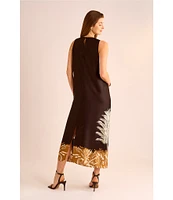 Vince Camuto Printed Crew Neckline Sleeveless Shift Maxi Dress