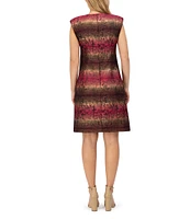 Vince Camuto Printed Jacquard V-Neck Sleeveless Shift Dress