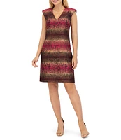 Vince Camuto Printed Jacquard V-Neck Sleeveless Shift Dress