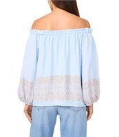 Vince Camuto Printed Off-The-Shoulder Long Sleeve Blouse