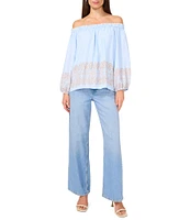 Vince Camuto Printed Off-The-Shoulder Long Sleeve Blouse