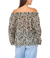 Vince Camuto Printed Off-The-Shoulder Long Sleeve Button Front Blouse