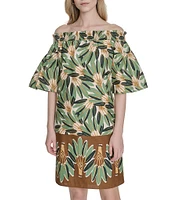 Vince Camuto Printed Poplin Off-The-Shoulder Short Sleeve Shift Dress