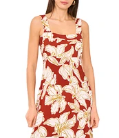 Vince Camuto Printed Square Neck Sleeveless Shift Maxi Dress