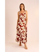 Vince Camuto Printed Square Neck Sleeveless Shift Maxi Dress