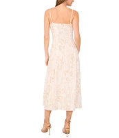 Vince Camuto Printed V-Neck Sleeveless A Line Midi Dress