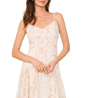 Vince Camuto Printed V-Neck Sleeveless A Line Midi Dress