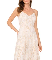 Vince Camuto Printed V-Neck Sleeveless A Line Midi Dress
