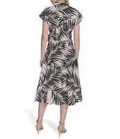 Vince Camuto Printed Woven Point Collar Cap Sleeve Midi Shirt Dress