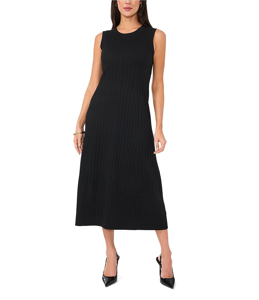 Vince Camuto Ribbed Crew Neck Sleeveless Sweater Midi Dress