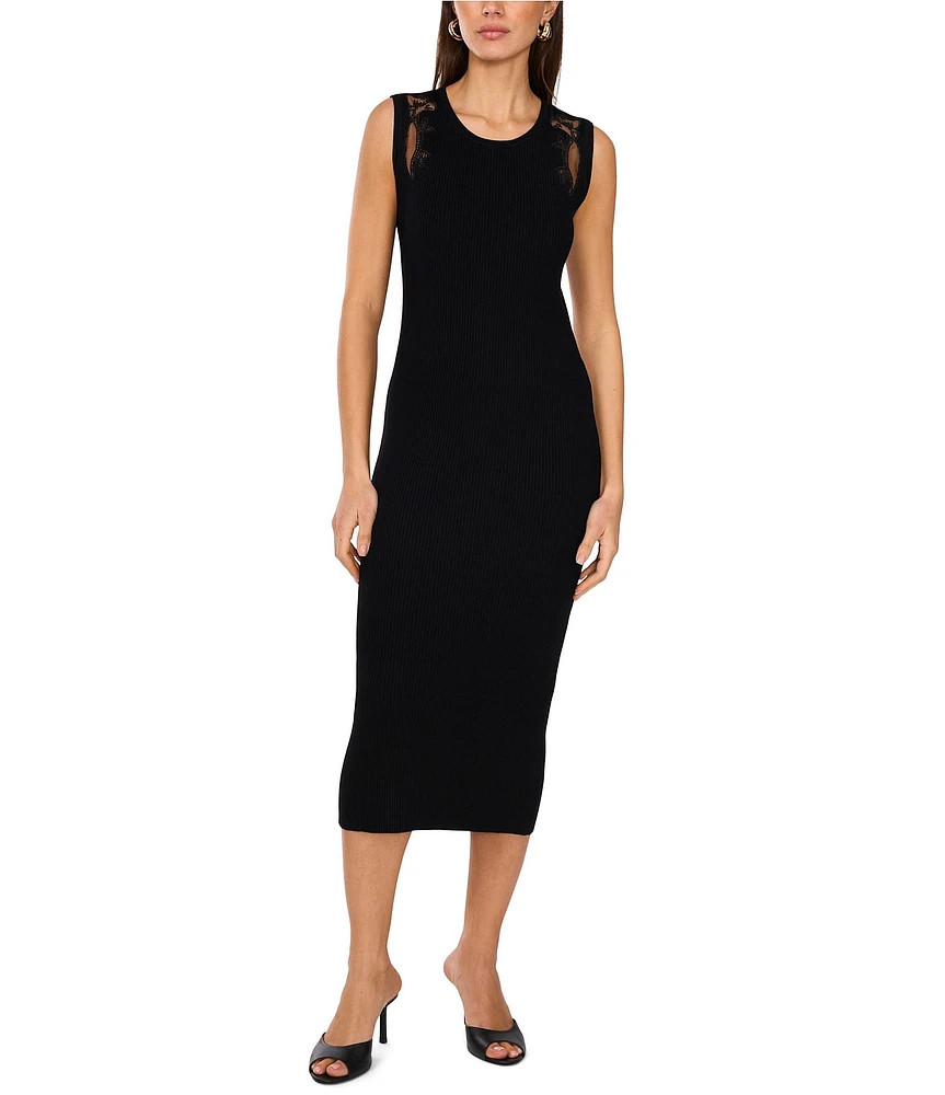 Vince Camuto Ribbed Knit Round Neck Sleeveless Midi Tank Dress