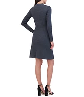 Vince Camuto Ribbed Sweater Knit Mock Neck Long Sleeve Ruched Stud Slit Hem Mini Bodycon Dress