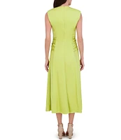 Vince Camuto Satin Crew Neck Cap Sleeve Midi Sheath Dress