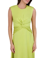 Vince Camuto Satin Crew Neck Cap Sleeve Midi Sheath Dress