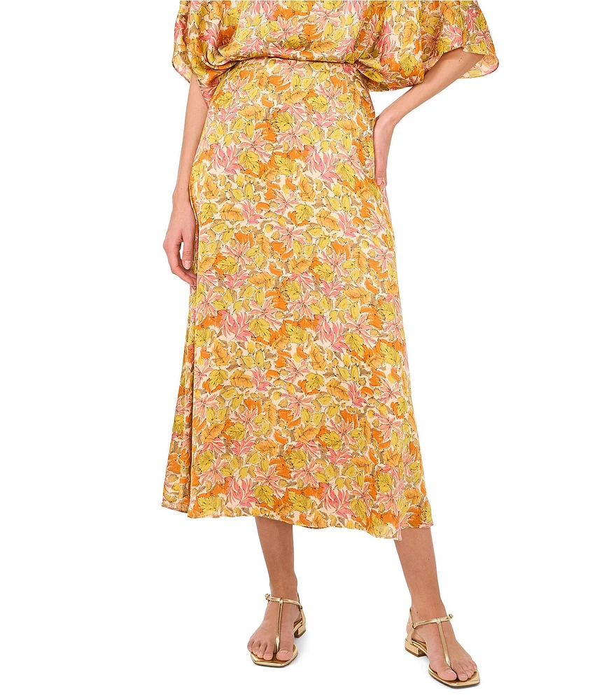 Vince Camuto Satin Floral Pull-On Midi Skirt