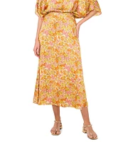Vince Camuto Satin Floral Pull-On Midi Skirt