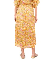 Vince Camuto Satin Floral Pull-On Midi Skirt