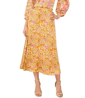 Vince Camuto Satin Floral Pull-On Midi Skirt