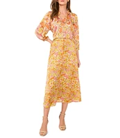 Vince Camuto Satin Floral Pull-On Midi Skirt
