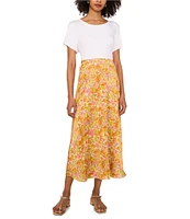Vince Camuto Satin Floral Pull-On Midi Skirt