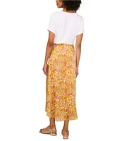 Vince Camuto Satin Floral Pull-On Midi Skirt