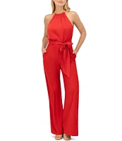 Vince Camuto Satin Halter Neck Sleeveless Tie Waist Wide Leg Full Length Jumpsuit