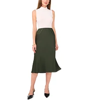 Vince Camuto Satin High Waisted Open Slit A-Line Slip Skirt