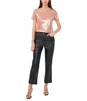 Vince Camuto Satin Jersey Crew Neck Short Sleeve Blouse