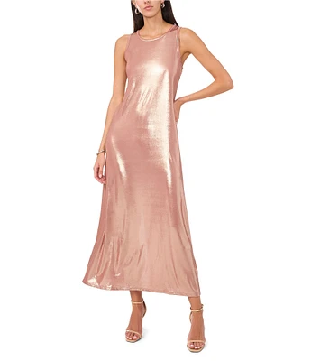 Vince Camuto Satin Jersey Crew Neck Sleeveless A-Line Maxi Dress