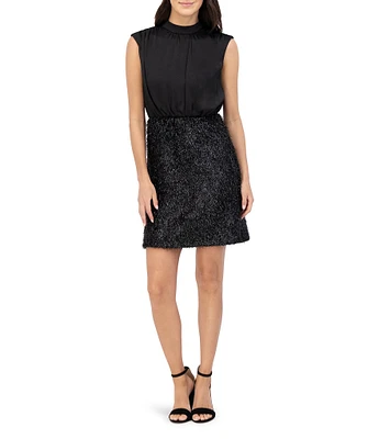 Vince Camuto Satin Mock Neck Sequin Blouson Mini Dress