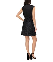 Vince Camuto Satin Mock Neck Sequin Blouson Mini Dress