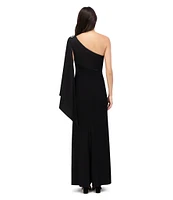 Vince Camuto Satin One Shoulder Long Sleeve Gown