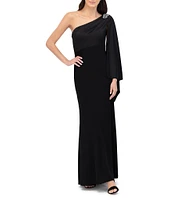 Vince Camuto Satin One Shoulder Long Sleeve Gown