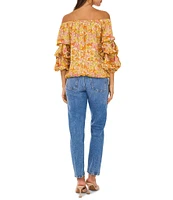 Vince Camuto Satin Printed Off-The-Shoulder 3/4 Bubble Sleeve Blouse