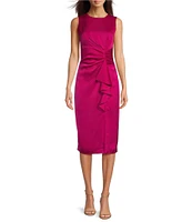 Vince Camuto Satin Tuck Waist Ruffle Skirt Midi Dress