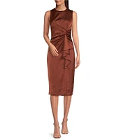 Vince Camuto Satin Tuck Waist Ruffle Skirt Midi Dress