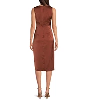 Vince Camuto Satin Tuck Waist Ruffle Skirt Midi Dress