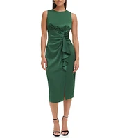 Vince Camuto Satin Tuck Waist Ruffle Skirt Midi Dress