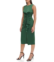 Vince Camuto Satin Tuck Waist Ruffle Skirt Midi Dress