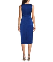 Vince Camuto Satin Tuck Waist Ruffle Skirt Midi Dress