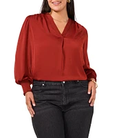 Vince Camuto Satin V-Neck Long Sleeve Smock Cuff Blouse