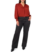 Vince Camuto Satin V-Neck Long Sleeve Smock Cuff Blouse