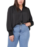 Vince Camuto Satin V-Neck Long Sleeve Smock Cuff Blouse