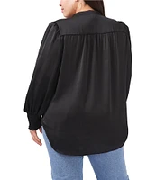 Vince Camuto Satin V-Neck Long Sleeve Smock Cuff Blouse