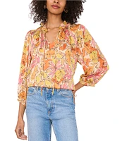 Vince Camuto Satin V-Neck Long Sleeve Tie Front Floral Print Blouse