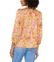 Vince Camuto Satin V-Neck Long Sleeve Tie Front Floral Print Blouse