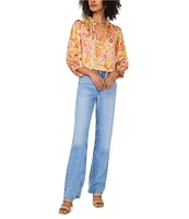 Vince Camuto Satin V-Neck Long Sleeve Tie Front Floral Print Blouse