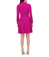 Vince Camuto Satin V-Neck Long Sleeve Tie Waist Mini Wrap Dress