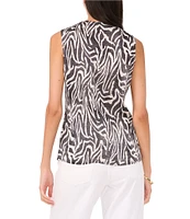 Vince Camuto Satin Zebra Print V-Neck Sleeveless Ruffle Front Blouse